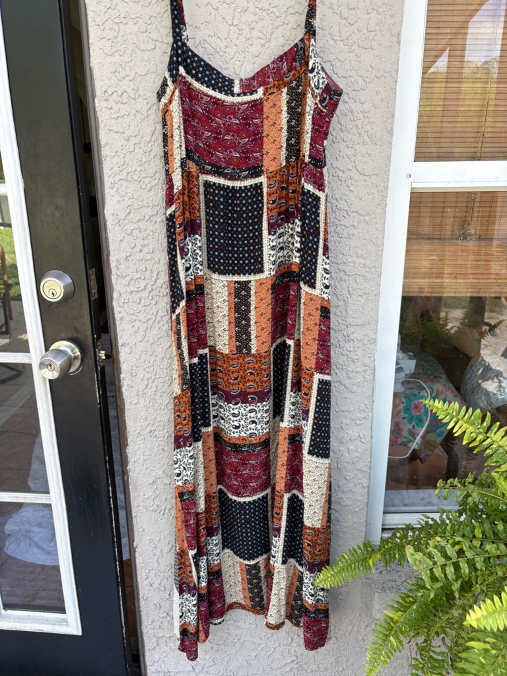 NATURAL LIFE Patchwork Maxi Dress in Burgundy, Black, Cream, Rust